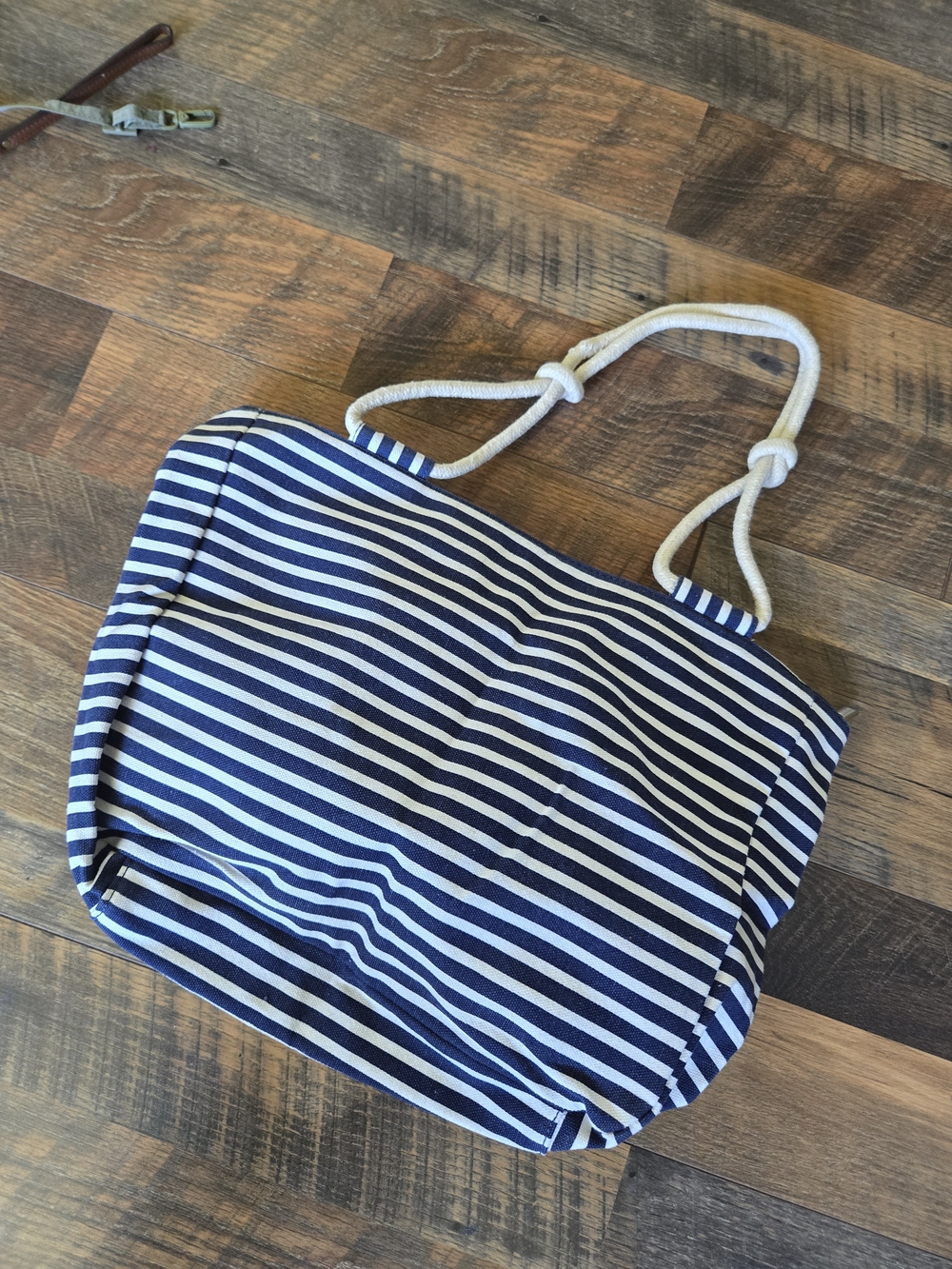 Farmhouse Is My Style Womens Canvas Striped Blue White Tote Handbag Size OS
